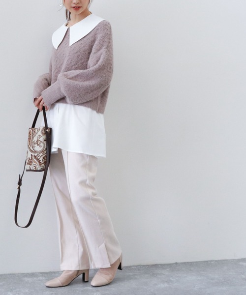 archives（アルシーヴ）の「透かし編みニット×ビッグカラーシャツSET（シャツ/ブラウス・レディース・オフホワイト/グレイッシュベージュ/グリーン系その他・MEDIUM）」の10枚目の写真