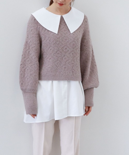 archives（アルシーヴ）の「透かし編みニット×ビッグカラーシャツSET（シャツ/ブラウス・レディース・オフホワイト/グレイッシュベージュ/グリーン系その他・MEDIUM）」の13枚目の写真