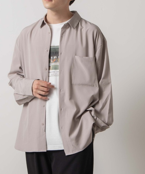 WEGO（ウィゴー）の「WEGO/ドロップショルダーカラーシャツ（シャツ/ブラウス・メンズ・グリーン系その他/ベージュ/ブラック/ホワイト/サックスブルー/パープル/オレンジ/ダークグレー・SMALL/LARGE/MEDIUM）」の5枚目の写真