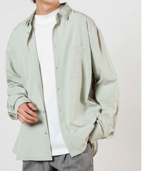 WEGO（ウィゴー）の「WEGO/ドロップショルダーカラーシャツ（シャツ/ブラウス・メンズ・グリーン系その他/ベージュ/ブラック/ホワイト/サックスブルー/パープル/オレンジ/ダークグレー・SMALL/LARGE/MEDIUM）」の6枚目の写真