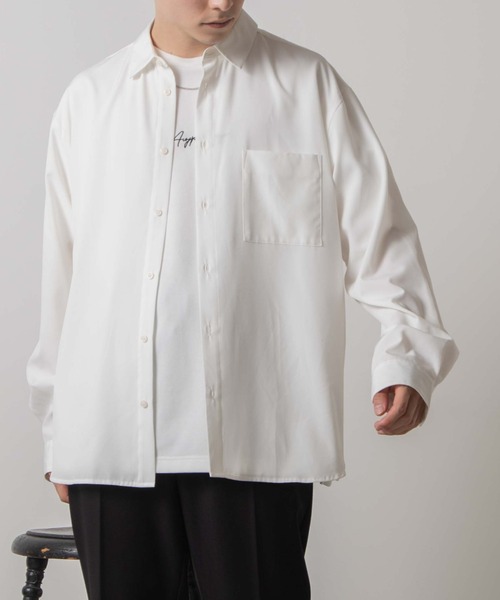 WEGO（ウィゴー）の「WEGO/ドロップショルダーカラーシャツ（シャツ/ブラウス・メンズ・グリーン系その他/ベージュ/ブラック/ホワイト/サックスブルー/パープル/オレンジ/ダークグレー・SMALL/LARGE/MEDIUM）」の2枚目の写真