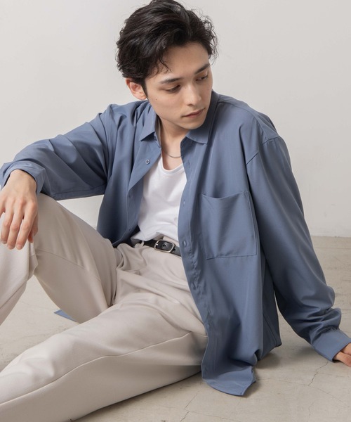 WEGO（ウィゴー）の「WEGO/ドロップショルダーカラーシャツ（シャツ/ブラウス・メンズ・グリーン系その他/ベージュ/ブラック/ホワイト/サックスブルー/パープル/オレンジ/ダークグレー・SMALL/LARGE/MEDIUM）」の7枚目の写真