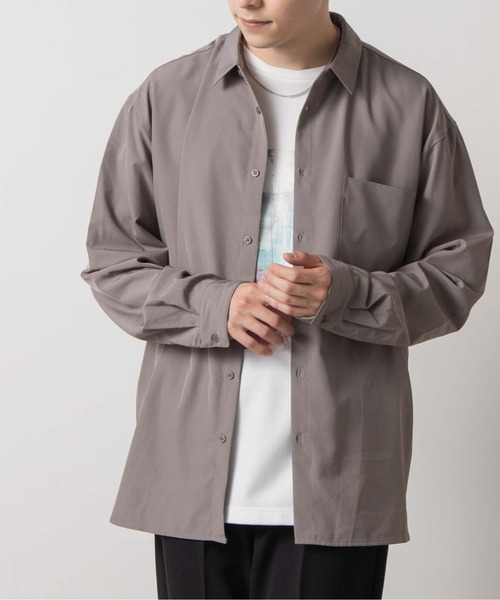 WEGO（ウィゴー）の「WEGO/ドロップショルダーカラーシャツ（シャツ/ブラウス・メンズ・グリーン系その他/ベージュ/ブラック/ホワイト/サックスブルー/パープル/オレンジ/ダークグレー・SMALL/LARGE/MEDIUM）」の4枚目の写真