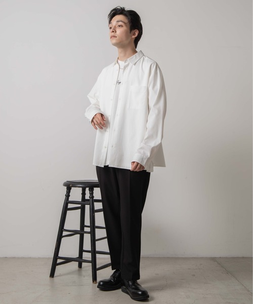 WEGO（ウィゴー）の「WEGO/ドロップショルダーカラーシャツ（シャツ/ブラウス・メンズ・グリーン系その他/ベージュ/ブラック/ホワイト/サックスブルー/パープル/オレンジ/ダークグレー・SMALL/LARGE/MEDIUM）」の9枚目の写真