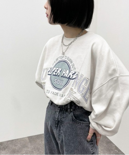 apres jour mignon(アプレジュールミニョン)の「リメイク風プリントスウェット【ZOZOTOWN限定アイテム】(スウェット・レディース・アイボリー/グリーン/ブラック・X-LARGE/フリー)」の6枚目の写真