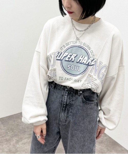 apres jour mignon(アプレジュールミニョン)の「リメイク風プリントスウェット【ZOZOTOWN限定アイテム】(スウェット・レディース・アイボリー/グリーン/ブラック・X-LARGE/フリー)」の5枚目の写真