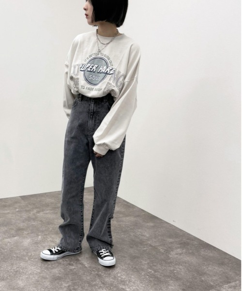 apres jour mignon(アプレジュールミニョン)の「リメイク風プリントスウェット【ZOZOTOWN限定アイテム】(スウェット・レディース・アイボリー/グリーン/ブラック・X-LARGE/フリー)」の9枚目の写真