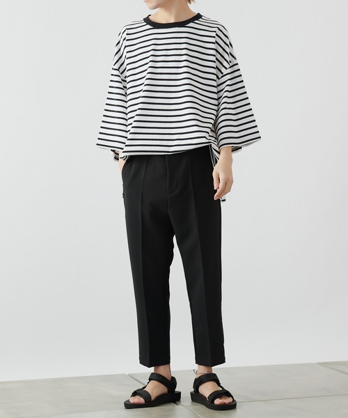 COLONY 2139（コロニートゥーワンスリーナイン）の「ボーダー5分袖SUPER BIG T/スーパービッグTシャツ(ユニセックス可)/ビッグシルエットボーダーT（Tシャツ/カットソー・メンズ・ホワイト/チャコールグレー・LARGE/MEDIUM）」の11枚目の写真