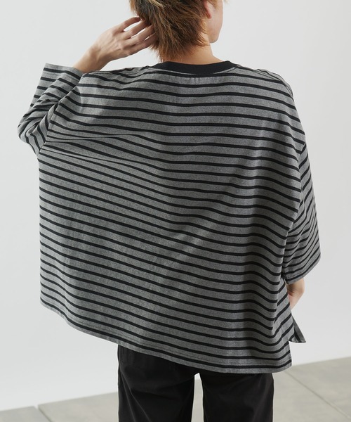 COLONY 2139（コロニートゥーワンスリーナイン）の「ボーダー5分袖SUPER BIG T/スーパービッグTシャツ(ユニセックス可)/ビッグシルエットボーダーT（Tシャツ/カットソー・メンズ・ホワイト/チャコールグレー・LARGE/MEDIUM）」の15枚目の写真