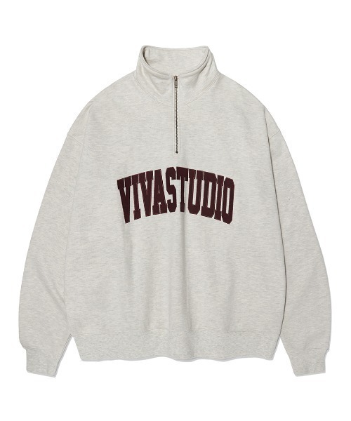 トレーナー スウェット COLLEGE LOGO HALF ZIP TOP レディース メンズ VIVASTUDIO（ビバスタジオ）の「COLLEGE LOGO HALF ZIP UP