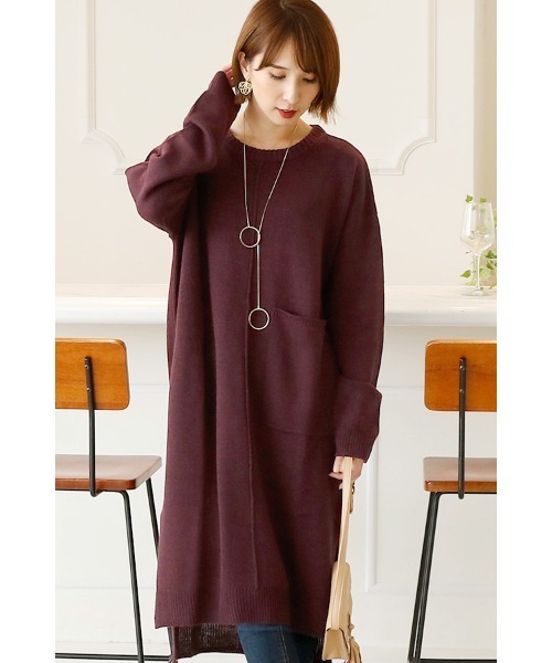 スリットロングニットワンピース（ワンピース）｜ElegChic（エレグシック）