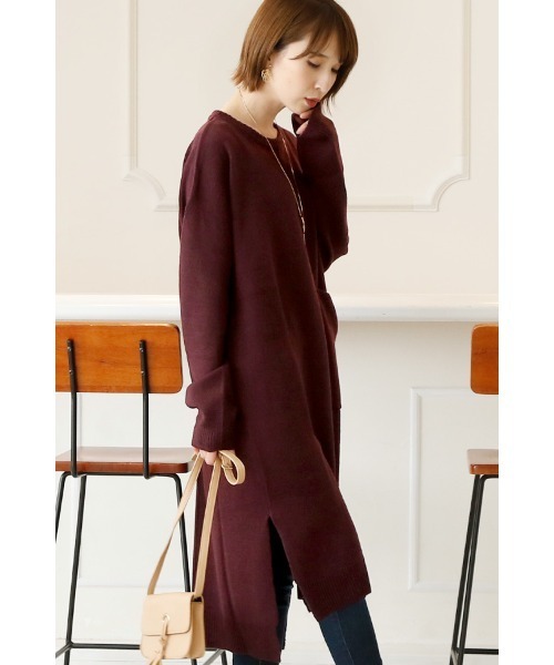 スリットロングニットワンピース（ワンピース）｜ElegChic（エレグシック）