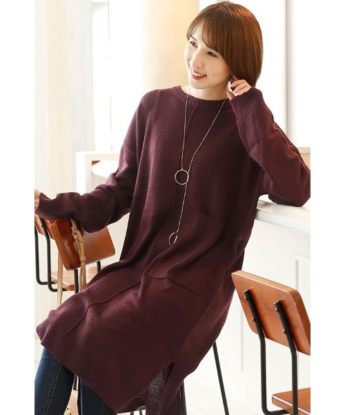 スリットロングニットワンピース（ワンピース）｜ElegChic（エレグシック）