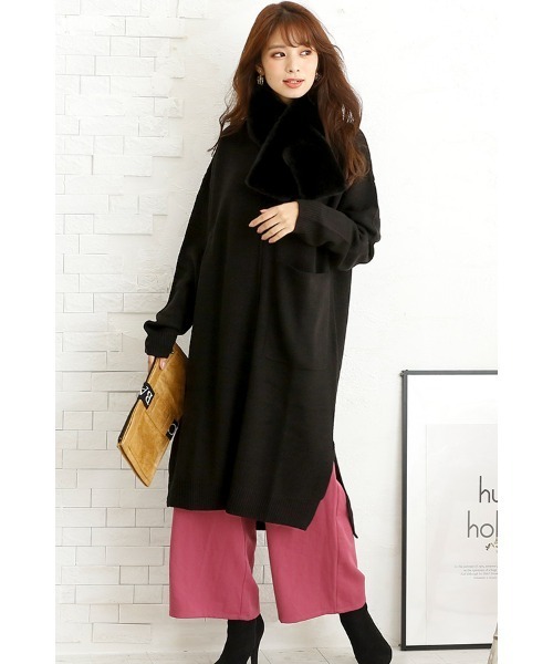 スリットロングニットワンピース（ワンピース）｜ElegChic（エレグシック）