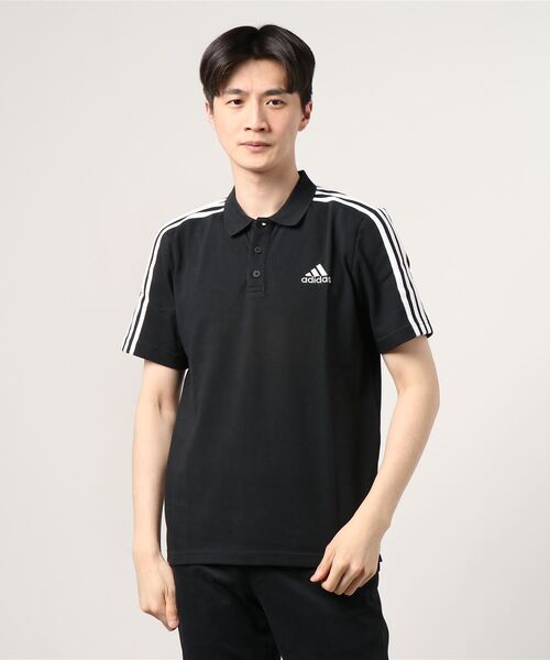 adidas（アディダス）の「AEROREADY エッセンシャルズ ピケ エンブロイダード スモールロゴ 3ストライプスポロシャツ [AEROREADY Essentials Pique Embroidered Small Logo 3-Stripes Polo Shirt] アディダス（ポロシャツ・メンズ・ブラック×ホワイト/ダークネイビー/ホワイト×ブラック・SMALL/X-SMALL/XX-LARGE/LARGE/MEDIUM/X-LARGE/XXX-LARGE）」の5枚目の写真