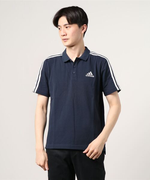 adidas（アディダス）の「AEROREADY エッセンシャルズ ピケ エンブロイダード スモールロゴ 3ストライプスポロシャツ [AEROREADY Essentials Pique Embroidered Small Logo 3-Stripes Polo Shirt] アディダス（ポロシャツ・メンズ・ブラック×ホワイト/ダークネイビー/ホワイト×ブラック・SMALL/X-SMALL/XX-LARGE/LARGE/MEDIUM/X-LARGE/XXX-LARGE）」の7枚目の写真