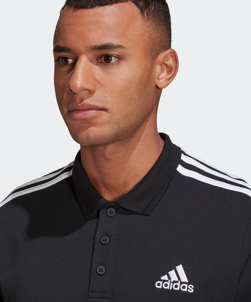 adidas（アディダス）の「AEROREADY エッセンシャルズ ピケ エンブロイダード スモールロゴ 3ストライプスポロシャツ [AEROREADY Essentials Pique Embroidered Small Logo 3-Stripes Polo Shirt] アディダス（ポロシャツ・メンズ・ブラック×ホワイト/ダークネイビー/ホワイト×ブラック・SMALL/X-SMALL/XX-LARGE/LARGE/MEDIUM/X-LARGE/XXX-LARGE）」の6枚目の写真