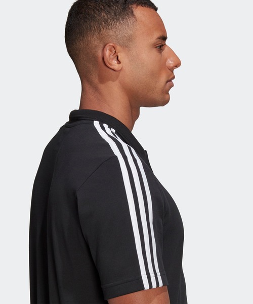 adidas（アディダス）の「AEROREADY エッセンシャルズ ピケ エンブロイダード スモールロゴ 3ストライプスポロシャツ [AEROREADY Essentials Pique Embroidered Small Logo 3-Stripes Polo Shirt] アディダス（ポロシャツ・メンズ・ブラック×ホワイト/ダークネイビー/ホワイト×ブラック・SMALL/X-SMALL/XX-LARGE/LARGE/MEDIUM/X-LARGE/XXX-LARGE）」の8枚目の写真