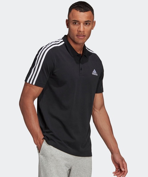 adidas（アディダス）の「AEROREADY エッセンシャルズ ピケ エンブロイダード スモールロゴ 3ストライプスポロシャツ [AEROREADY Essentials Pique Embroidered Small Logo 3-Stripes Polo Shirt] アディダス（ポロシャツ・メンズ・ブラック×ホワイト/ダークネイビー/ホワイト×ブラック・SMALL/X-SMALL/XX-LARGE/LARGE/MEDIUM/X-LARGE/XXX-LARGE）」の9枚目の写真