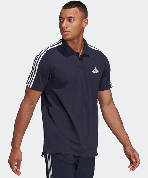 adidas（アディダス）の「AEROREADY エッセンシャルズ ピケ エンブロイダード スモールロゴ 3ストライプスポロシャツ [AEROREADY Essentials Pique Embroidered Small Logo 3-Stripes Polo Shirt] アディダス（ポロシャツ・メンズ・ブラック×ホワイト/ダークネイビー/ホワイト×ブラック・SMALL/X-SMALL/XX-LARGE/LARGE/MEDIUM/X-LARGE/XXX-LARGE）」の10枚目の写真