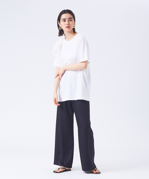 qualite(カリテ)の「【boussole×qualite】ショルダーレースTシャツ(オーバーサイズ)(Tシャツ/カットソー・レディース・ホワイト/ブラック・フリー)」の9枚目の写真