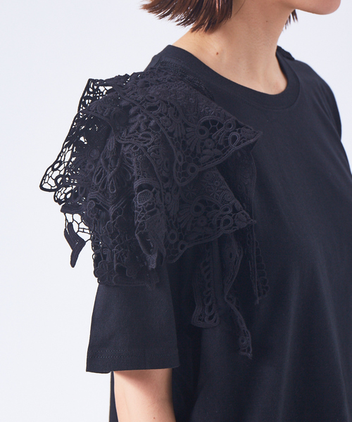 qualite(カリテ)の「【boussole×qualite】ショルダーレースTシャツ(オーバーサイズ)(Tシャツ/カットソー・レディース・ホワイト/ブラック・フリー)」の15枚目の写真