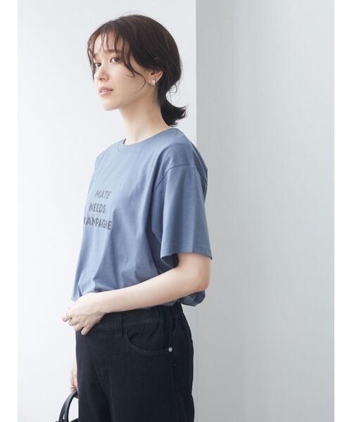 Green　Parks（グリーンパークス）の「ブロックロゴTシャツ＊（Tシャツ/カットソー・レディース・ライトグレー/ブラック/オフホワイト/ブルー・FREE）」の4枚目の写真