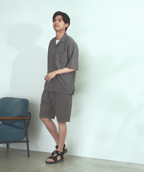 Blue Standard (ブルースタンダード)の「【BLUE STANDARD】速乾 制菌 防臭 快適 シワになりづらいイージーケア ドライワッフルオープンカラー半袖シャツ セットアップ対応アイテム(シャツ/ブラウス・メンズ・ホワイト/ブルー系その他/杢グレー/ネイビー・X-LARGE/LARGE/MEDIUM)」の17枚目の写真