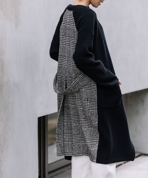 Munich(ミューニック)の「ハーフカーディガンスティッチニット グレンチェックドッキングコート(その他アウター・レディース・ブラック/グレー・FREE)」の1枚目の写真