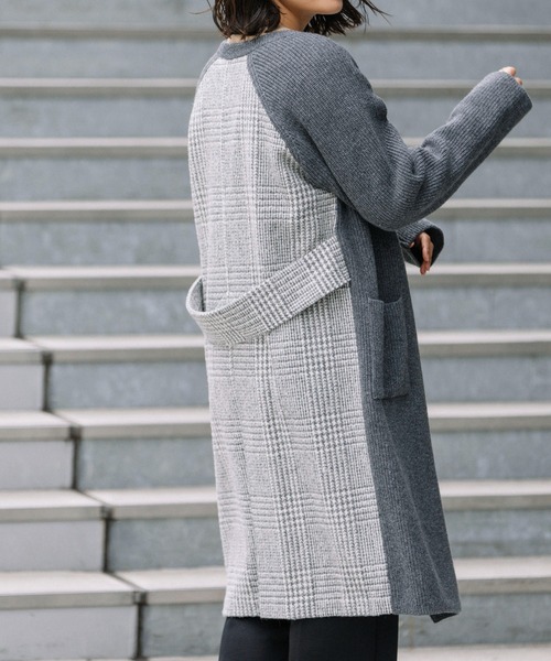 Munich(ミューニック)の「ハーフカーディガンスティッチニット グレンチェックドッキングコート(その他アウター・レディース・ブラック/グレー・FREE)」の10枚目の写真