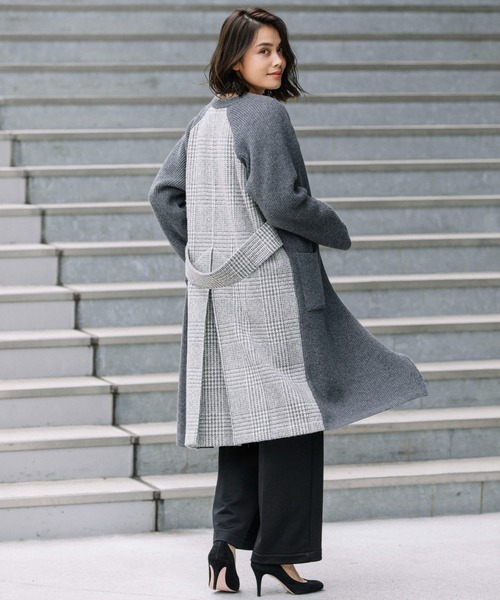 Munich(ミューニック)の「ハーフカーディガンスティッチニット グレンチェックドッキングコート(その他アウター・レディース・ブラック/グレー・FREE)」の21枚目の写真