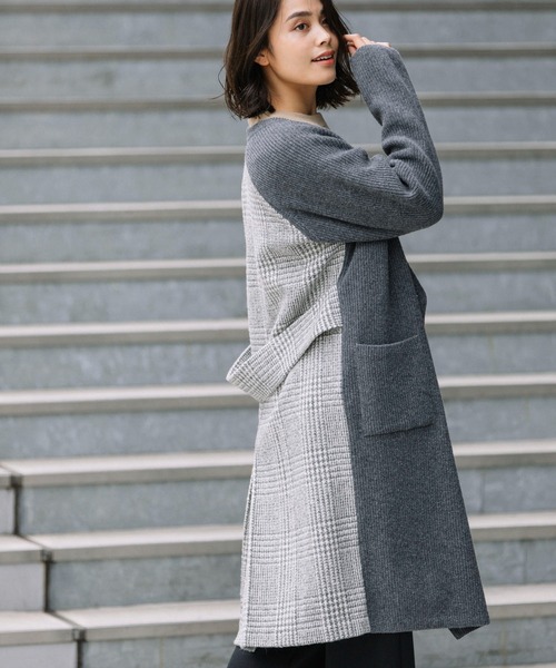 Munich(ミューニック)の「ハーフカーディガンスティッチニット グレンチェックドッキングコート(その他アウター・レディース・ブラック/グレー・FREE)」の6枚目の写真