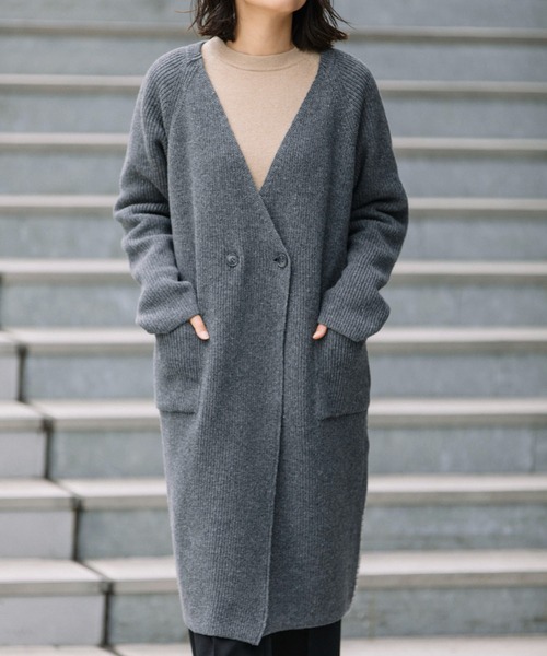 Munich(ミューニック)の「ハーフカーディガンスティッチニット グレンチェックドッキングコート(その他アウター・レディース・ブラック/グレー・FREE)」の3枚目の写真