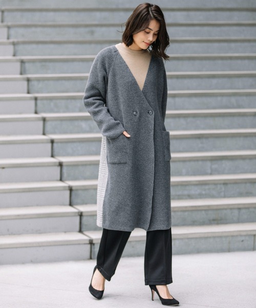 Munich(ミューニック)の「ハーフカーディガンスティッチニット グレンチェックドッキングコート(その他アウター・レディース・ブラック/グレー・FREE)」の11枚目の写真