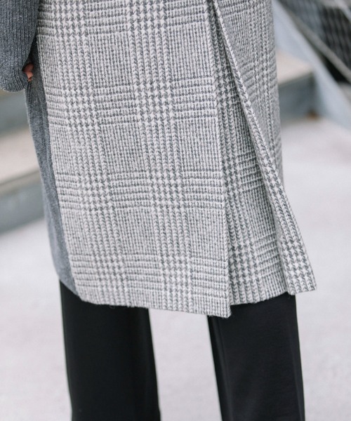 Munich(ミューニック)の「ハーフカーディガンスティッチニット グレンチェックドッキングコート(その他アウター・レディース・ブラック/グレー・FREE)」の7枚目の写真
