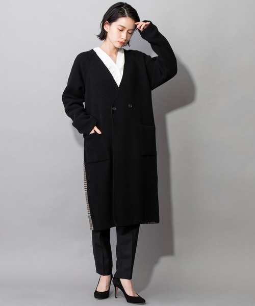 Munich(ミューニック)の「ハーフカーディガンスティッチニット グレンチェックドッキングコート(その他アウター・レディース・ブラック/グレー・FREE)」の8枚目の写真