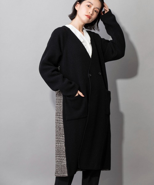 Munich(ミューニック)の「ハーフカーディガンスティッチニット グレンチェックドッキングコート(その他アウター・レディース・ブラック/グレー・FREE)」の12枚目の写真