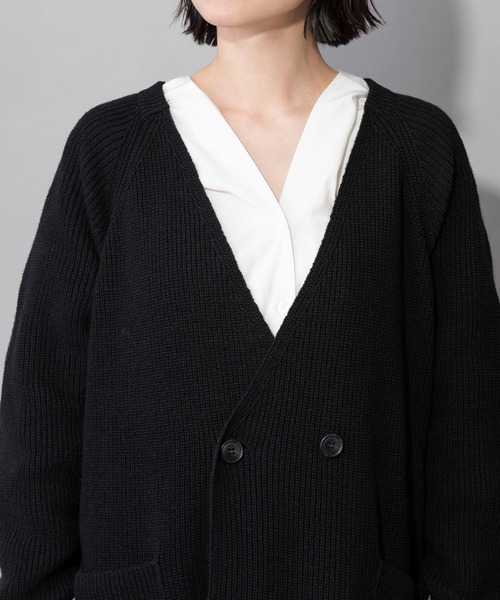 Munich(ミューニック)の「ハーフカーディガンスティッチニット グレンチェックドッキングコート(その他アウター・レディース・ブラック/グレー・FREE)」の16枚目の写真