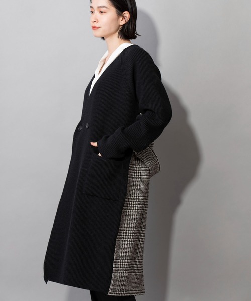 Munich(ミューニック)の「ハーフカーディガンスティッチニット グレンチェックドッキングコート(その他アウター・レディース・ブラック/グレー・FREE)」の5枚目の写真