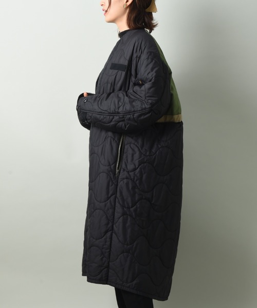 美品 BRAHMIN キルティング ロングコート 中綿シルク製 ブラック