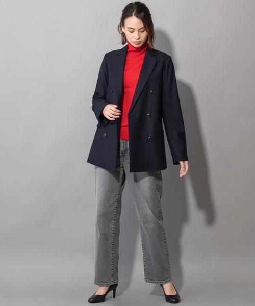 Munich（ミューニック）の「ウール×ヴィスコース2WAYツイル　ダブルテーラードジャケット（テーラードジャケット・レディース・ネイビー・FREE）」の3枚目の写真
