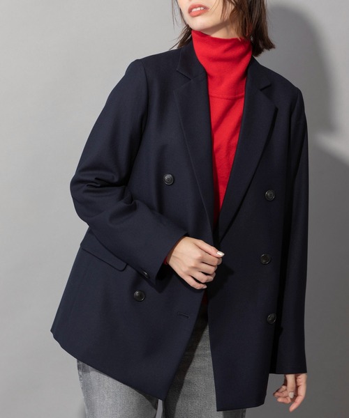 Munich（ミューニック）の「ウール×ヴィスコース2WAYツイル　ダブルテーラードジャケット（テーラードジャケット・レディース・ネイビー・FREE）」の8枚目の写真