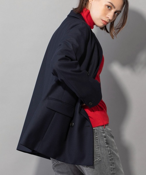 Munich（ミューニック）の「ウール×ヴィスコース2WAYツイル　ダブルテーラードジャケット（テーラードジャケット・レディース・ネイビー・FREE）」の9枚目の写真