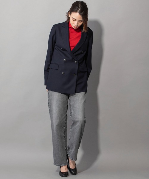 Munich（ミューニック）の「ウール×ヴィスコース2WAYツイル　ダブルテーラードジャケット（テーラードジャケット・レディース・ネイビー・FREE）」の2枚目の写真