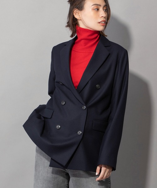 Munich（ミューニック）の「ウール×ヴィスコース2WAYツイル　ダブルテーラードジャケット（テーラードジャケット・レディース・ネイビー・FREE）」の6枚目の写真