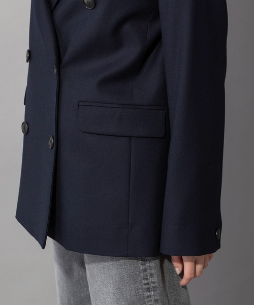 Munich（ミューニック）の「ウール×ヴィスコース2WAYツイル　ダブルテーラードジャケット（テーラードジャケット・レディース・ネイビー・FREE）」の17枚目の写真