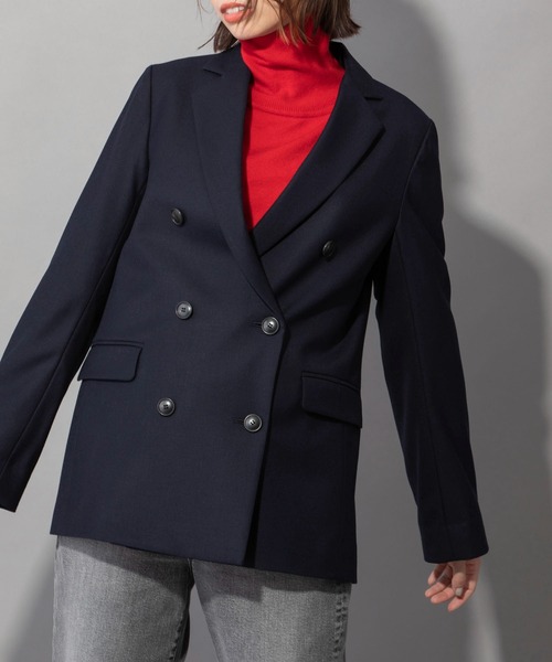 Munich（ミューニック）の「ウール×ヴィスコース2WAYツイル　ダブルテーラードジャケット（テーラードジャケット・レディース・ネイビー・FREE）」の7枚目の写真