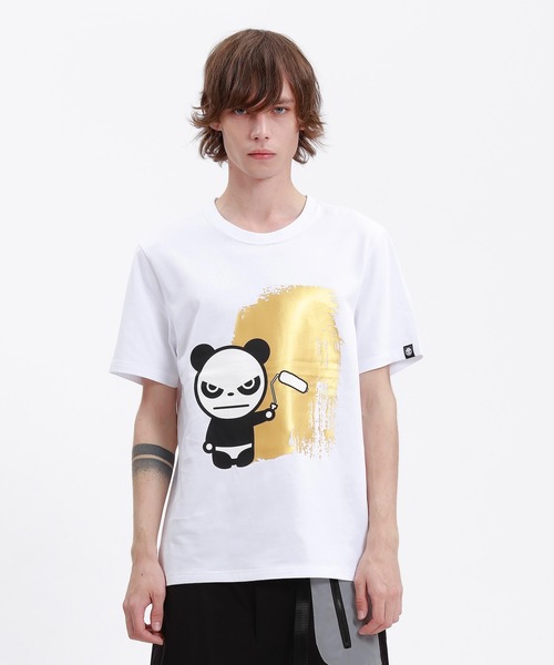 HIPANDA(ハイパンダ)の「HIPANDA ハイパンダ メンズ ゴールドペイントワーク プリント 半袖Tシャツ(Tシャツ/カットソー・メンズ・ブラック/ホワイト・LARGE/X-LARGE/MEDIUM/SMALL/XX-LARGE)」の1枚目の写真