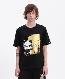 HIPANDA ハイパンダ メンズ ゴールドペイントワーク プリント 半袖Tシャツ