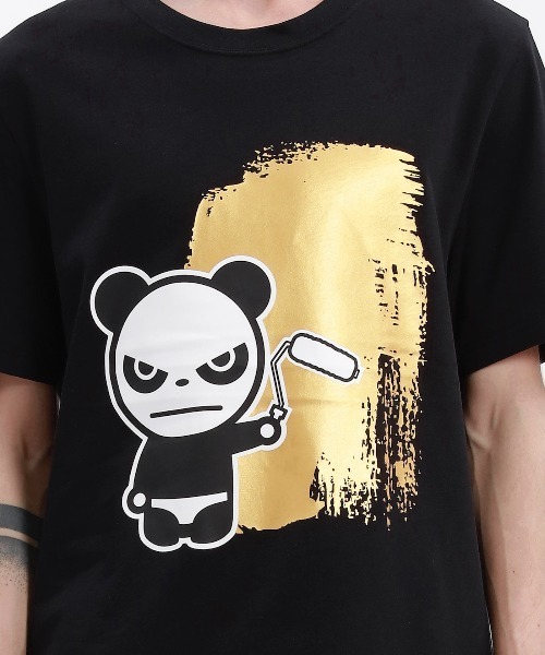 HIPANDA(ハイパンダ)の「HIPANDA ハイパンダ メンズ ゴールドペイントワーク プリント 半袖Tシャツ(Tシャツ/カットソー・メンズ・ブラック/ホワイト・LARGE/X-LARGE/MEDIUM/SMALL/XX-LARGE)」の5枚目の写真